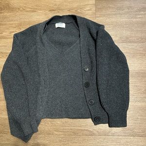 Dark gray matching tank top cardigan set